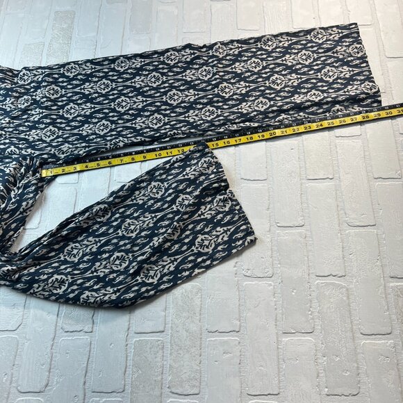 Zara Pants Womens Large Blue Off White Print Straight Leg Button Fly Lightweight - Picture 4 of 16